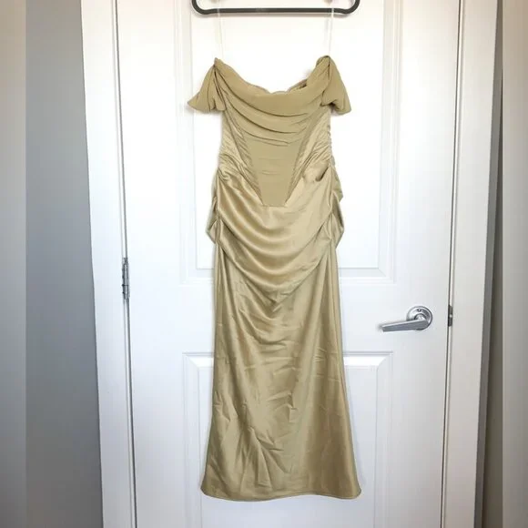 House of CB Natalya Olive Satin Corset Midi Dress S - Picture 4 of 6
